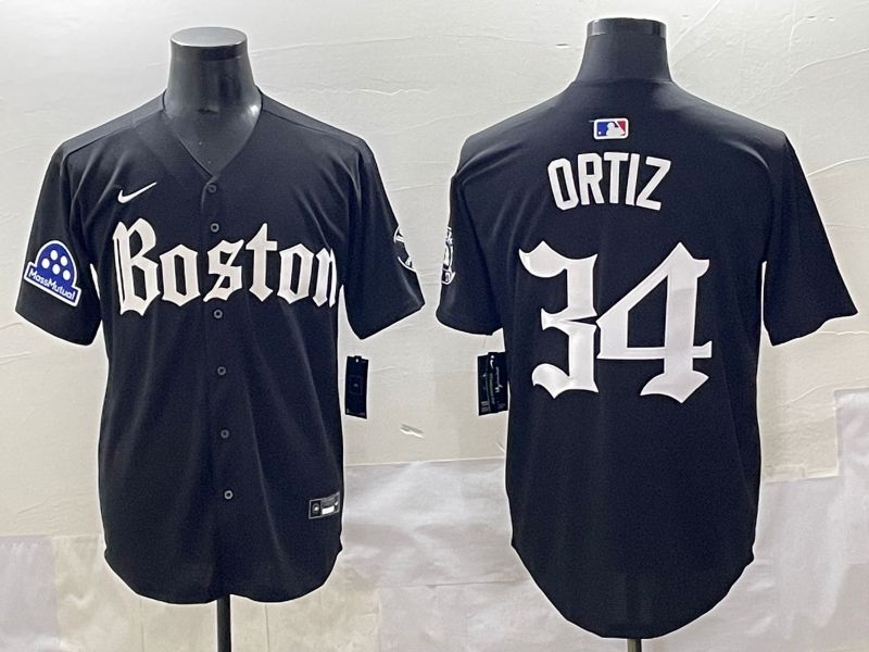 Men 2025 Boston Red Sox 34 Ortiz Black Five generations Joint Name Nike MLB Jersey style 17